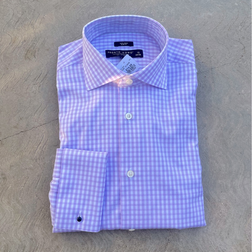 PRONTO UOMO | NWT Men’s Warehouse Lavender Purple Gingham Slim-Fit Button Up